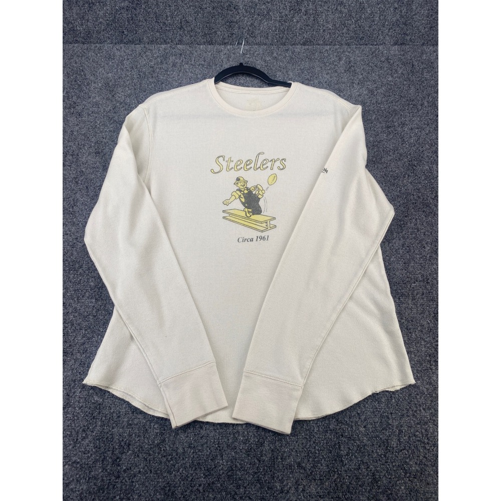 Reebok Pittsburgh Steelers Thermal Shirt Mens Medium Cream Waffle Knit NFL 1961
